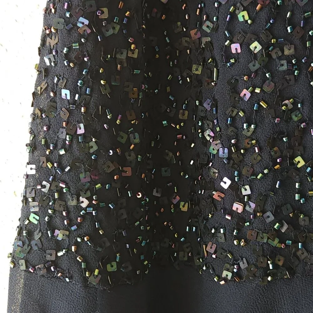 JKARA Chiffon Evening Dress Plus Size 18W Navy Blue, Sequin Bodice - Picture 3 of 12